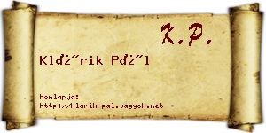 Klárik Pál névjegykártya